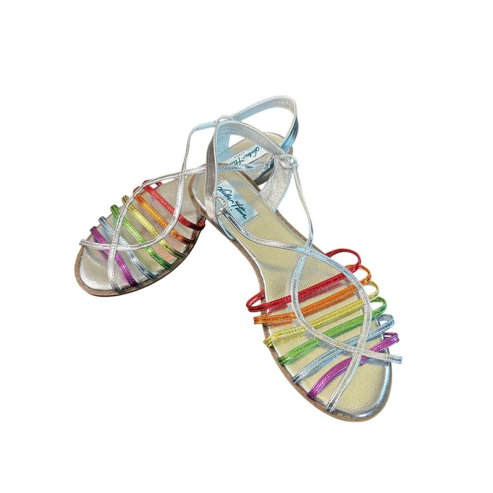 Lulu Hun  womens Strappy Flat Sandals- Rainbow Metallic Silver EU 41 some wear